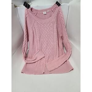 Gap Sweater Womens Small cable knit crew 100% Cotton Pullover Chunky Knit Pink